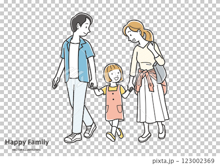 一家三口手牽手散步 123002369