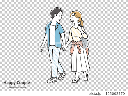 A young couple walking and talking with a smile 123002370