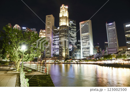 Panoramic view of the Financial District skyscrapers along the Singapore River. Panoramic view of the Financial District skyscrapers along the Singapore River. 123002500