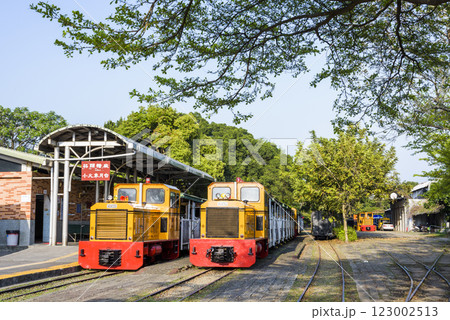 View of sugar train stops at Suantou Sugar Railway Station in Zhe Cheng Cultural Park, Chiayi, Taiwan. View of sugar train stops at Suantou Sugar Railway Station in Zhe Cheng Cultural Park, Chiayi, Taiwan. 123002513