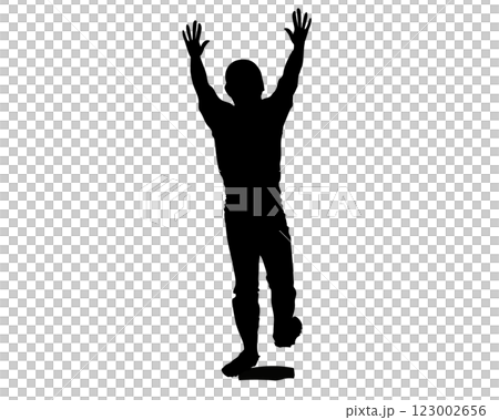 慶祝擊球的棒球運動員的剪影 123002656