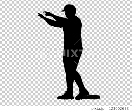 ヒットを打ち喜ぶ野球選手のシルエット ヒットを打ち喜ぶ野球選手のシルエット 123002658