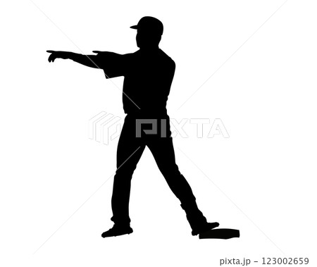 ヒットを打ち喜ぶ野球選手のシルエット 123002659