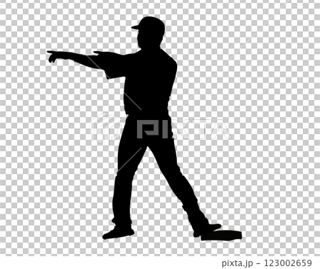 ヒットを打ち喜ぶ野球選手のシルエット 123002659