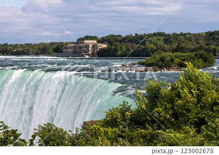 Niagara Falls Cascading Through Lush Greenery During a Clear Day 123002678