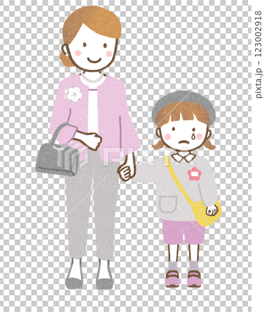 入學典禮上哭泣的孩子和母親 123002918