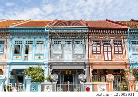 Building view of the Colorful Shophouses along Koon Seng Road of Katong-Joo Chiat Place in Singapore is a tourist hotspot. 123002931