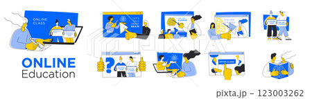 Online Education Illustration with Virtual Learning Scenes 123003262