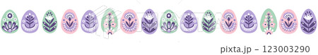 Seamless Scandinavian Easter Pattern with Decorated Eggs and Flowers 123003290