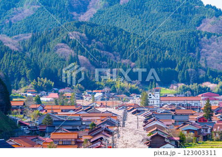 春の新庄宿俯瞰1 岡山県真庭郡新庄村 春の新庄宿俯瞰1 岡山県真庭郡新庄村 123003311