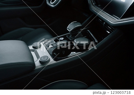 Close up view of front panel of modern new car Close up view of front panel of modern new car 123003718
