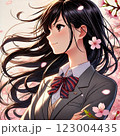桜の花を背景にした女子高生 123004435