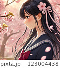 桜の花を背景にした女子高生 123004438