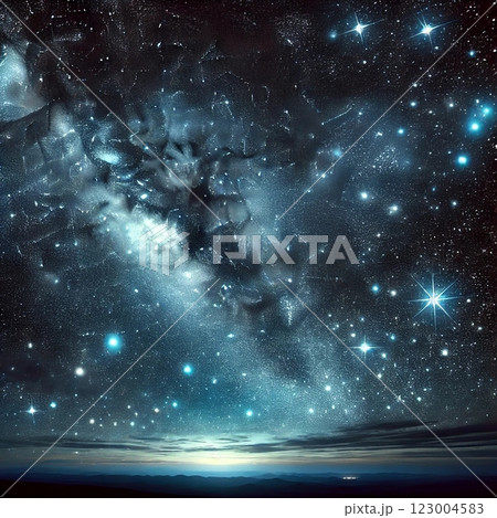 星空と雲と水面に反射した青い空 星空と雲と水面に反射した青い空 123004583