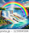 虹が架かる虹と滝の絶景 123004584