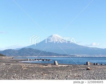 静岡県「三保の松原」から望む冠雪の富士山 静岡県「三保の松原」から望む冠雪の富士山 123004845