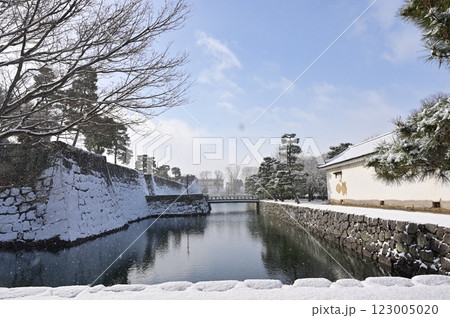 二条城（元離宮二条城）水堀と土蔵の雪景色 123005020