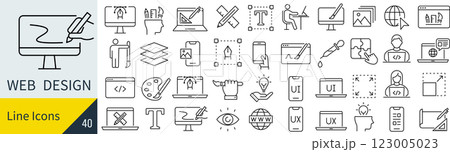 Webデザインに関する線画アイコンセット Webデザインに関する線画アイコンセット 123005023