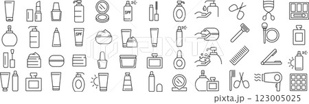 ベクターでモノクロの美容に関する線画アイコンセット 123005025