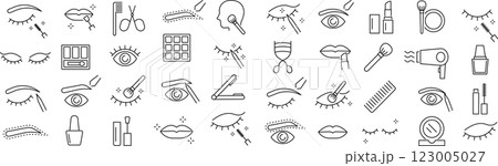 ベクターでモノクロのメイクアップに関する線画アイコンセット ベクターでモノクロのメイクアップに関する線画アイコンセット 123005027
