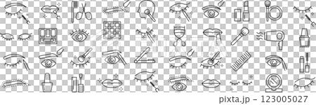 ベクターでモノクロのメイクアップに関する線画アイコンセット ベクターでモノクロのメイクアップに関する線画アイコンセット 123005027