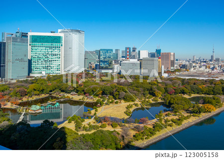 マリオット系のラグジュアリーホテル、メズム東京が入るウォーターズ竹芝から見る浜離宮恩賜庭園 123005158