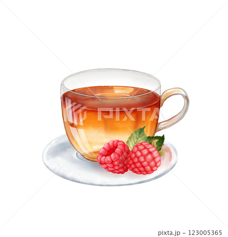 Raspberry tea illustration. Teacup and berries. 123005365