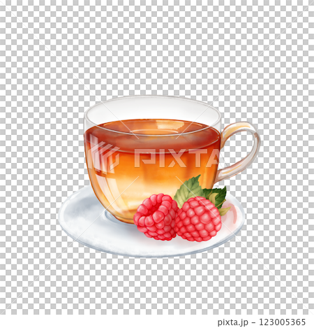 Raspberry tea illustration. Teacup and berries. 123005365