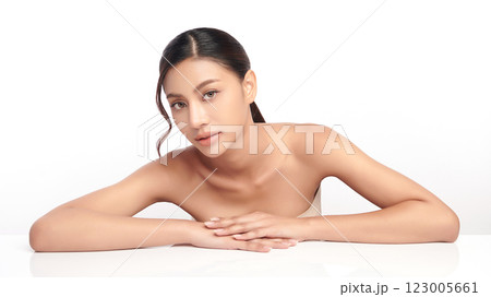 Beautiful young asian woman with clean fresh skin on white background, Face care, Facial treatment, Cosmetology, beauty and spa, Asian women portrait. 123005661