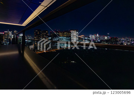 マリオット系のラグジュアリーホテル、メズム東京が入るウォーターズ竹芝から築地市場方面の夜景を見る マリオット系のラグジュアリーホテル、メズム東京が入るウォーターズ竹芝から築地市場方面の夜景を見る 123005696