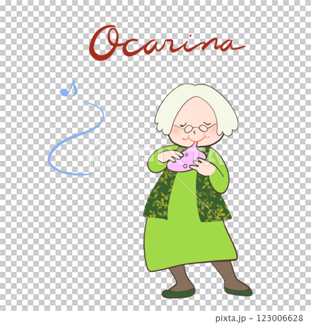 一位老人演奏陶笛的插圖 123006628