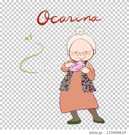 Illustration of a senior playing the ocarina 123006629