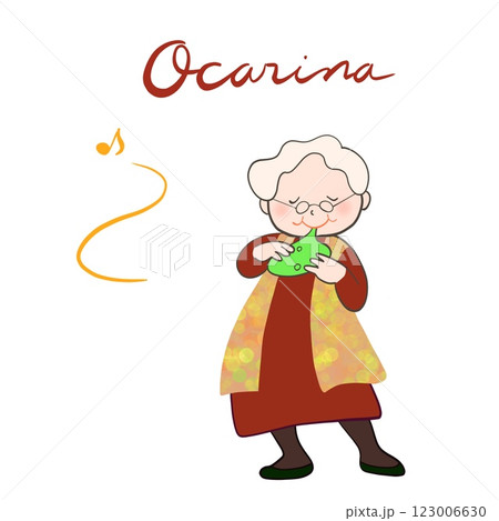 オカリナを吹くシニアのイラスト 123006630
