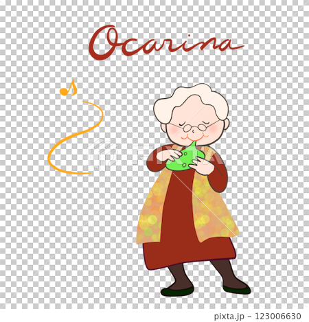 オカリナを吹くシニアのイラスト 123006630