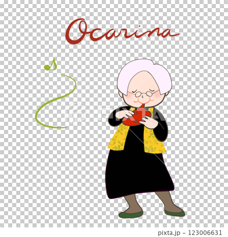 オカリナを吹くシニアのイラスト 123006631