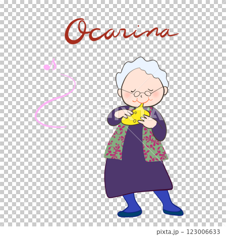 オカリナを吹くシニアのイラスト 123006633