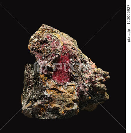 Close-Up View of Cuprite Mineral Specimen on Dark Background 123006927