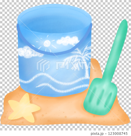 Bucket and shovel for playing in the sand at the beach Bucket and shovel for playing in the sand at the beach 123008745