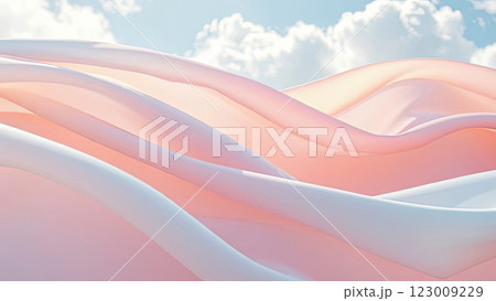 Flowing pastel colors pink, blue, yellow blend beautifully across the fabric waves, featuring gentle hues 123009229