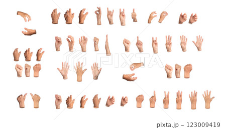 Set of elderly female hands displaying various gestures, including pointing, grabbing, counting, Set of elderly female hands displaying various gestures, including pointing, grabbing, counting, 123009419
