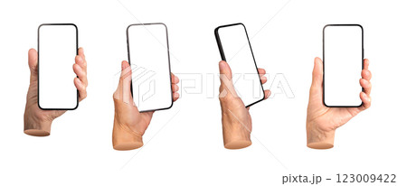 Set of elderly female hands holding smartphones with blank screens. Wrinkled fingers gripping mobile Set of elderly female hands holding smartphones with blank screens. Wrinkled fingers gripping mobile 123009422