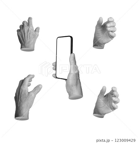 Set of elderly female hands in various gestures, including gripping, grabbing, reaching, and holding Set of elderly female hands in various gestures, including gripping, grabbing, reaching, and holding 123009429