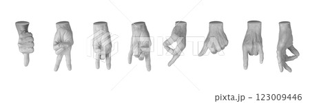 Set of elderly female hands making various gestures, including thumbs up, OK sign, peace, victory, 123009446