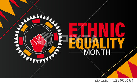 Celebrating Inclusivity and Equal Rights Ethnic Equality Month, background banner or poster design template. observed every year in February. Holiday concept. Use to any Template, card 123009564