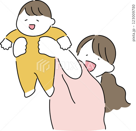 赤ちゃんをかかげるお母さん 赤ちゃんをかかげるお母さん 123009780