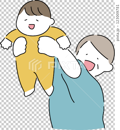 赤ちゃんをかかげるおじいさん 赤ちゃんをかかげるおじいさん 123009781