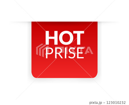 Corner or ribbons icon. Product red banner, price shopping tag. Promotion sale badge, special offer sticker. Discount and price offer concept. Vector sticker template 123010232