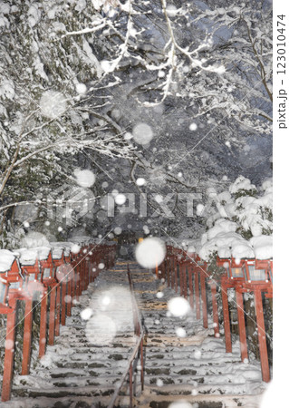 貴船神社　参道の灯籠と降りしきる雪8 123010474