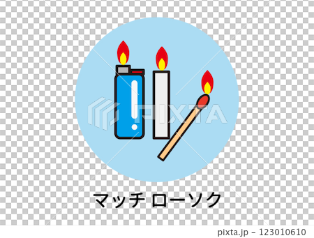 Disaster prevention icon illustration of matches, candles, and lighters (power outage countermeasures, emergency supplies, lighting, vector material) 123010610