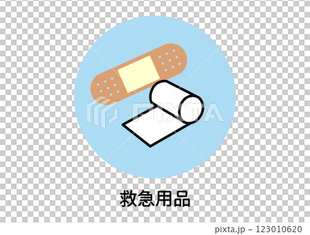 防災用品 非常用品 救急用品 絆創膏 包帯のイラスト 123010620